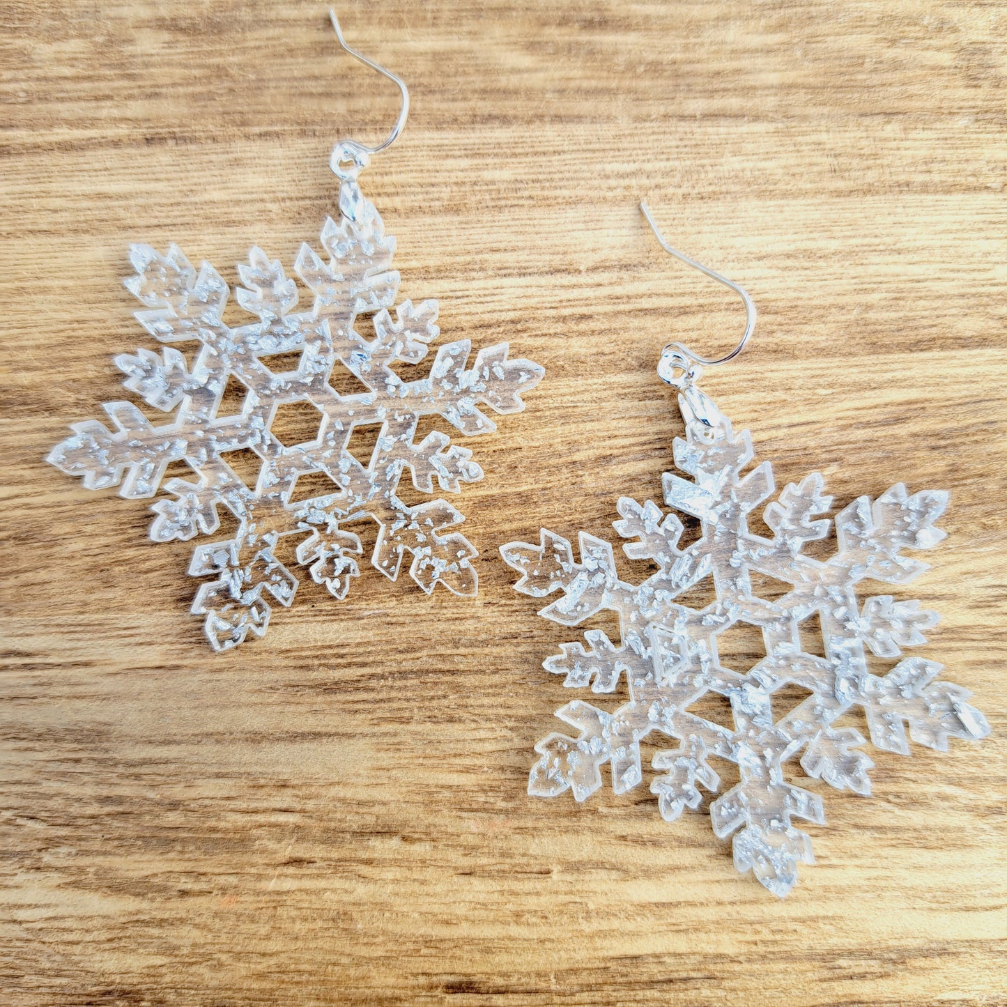 Clear Sparkle Snowflake Acrylic Sterling Silver Earrings