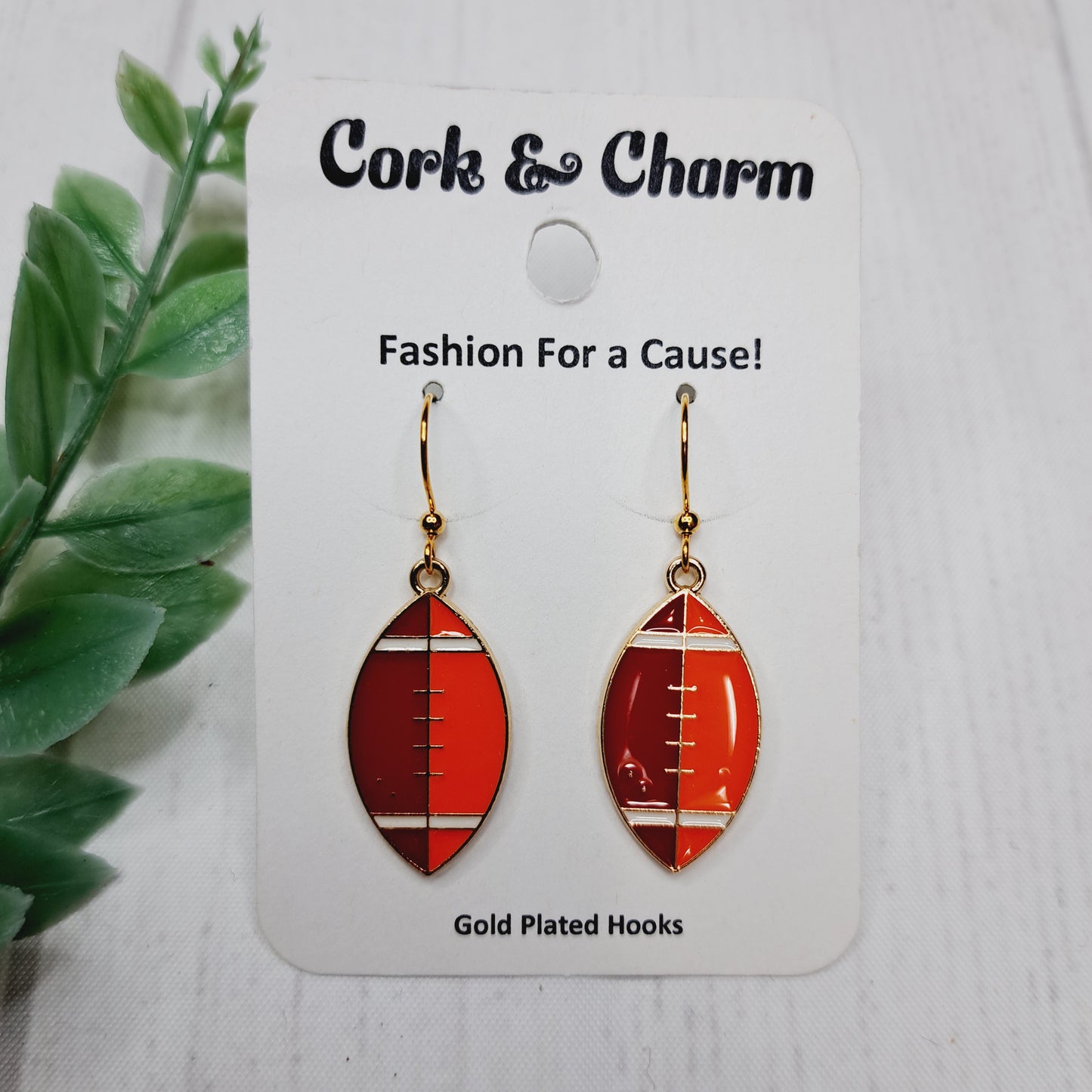 Orange Football Ball Enamel Gold Plated Earrings