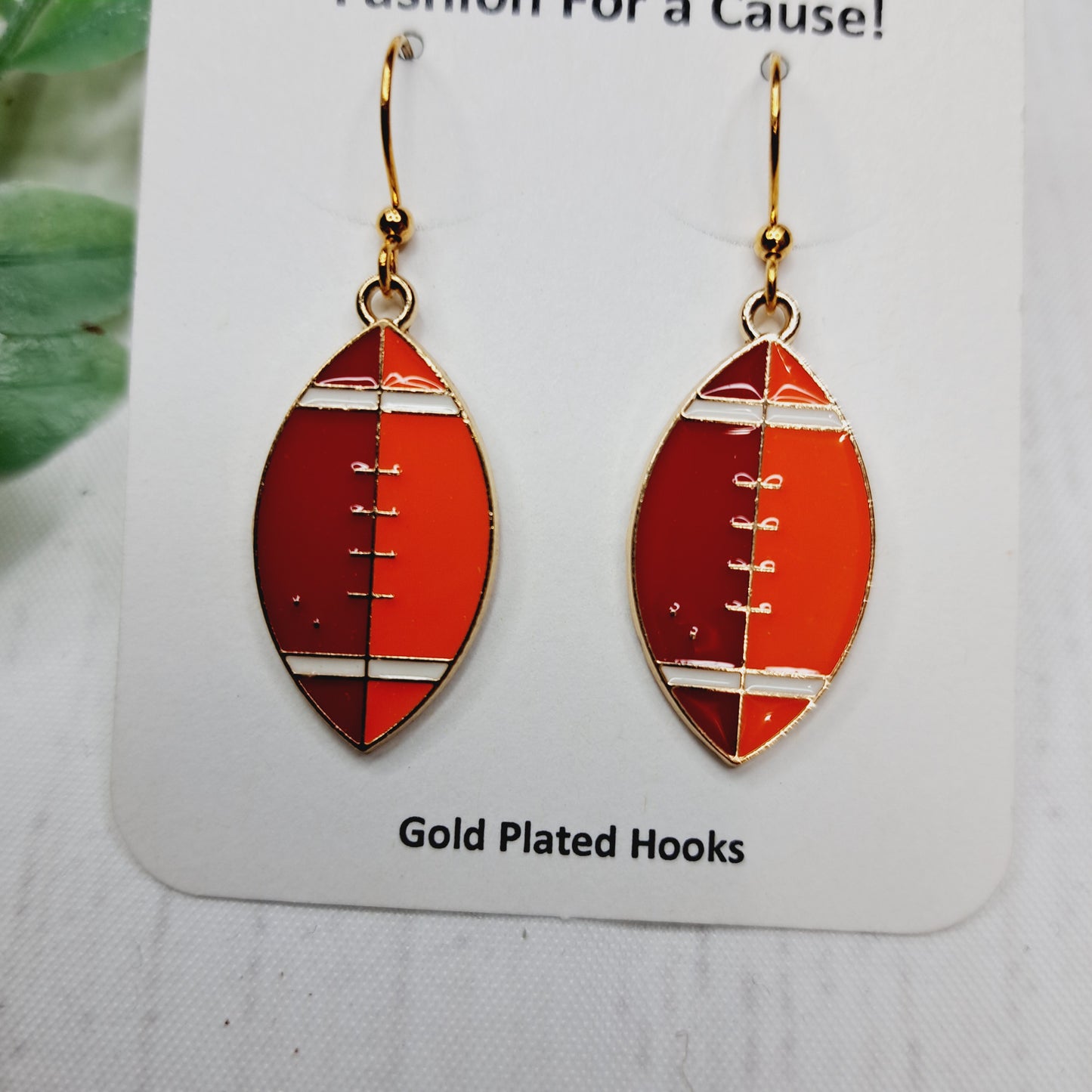 Orange Football Ball Enamel Gold Plated Earrings