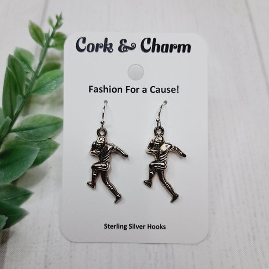 Silver Running Football Player Sterling Silver Earrings