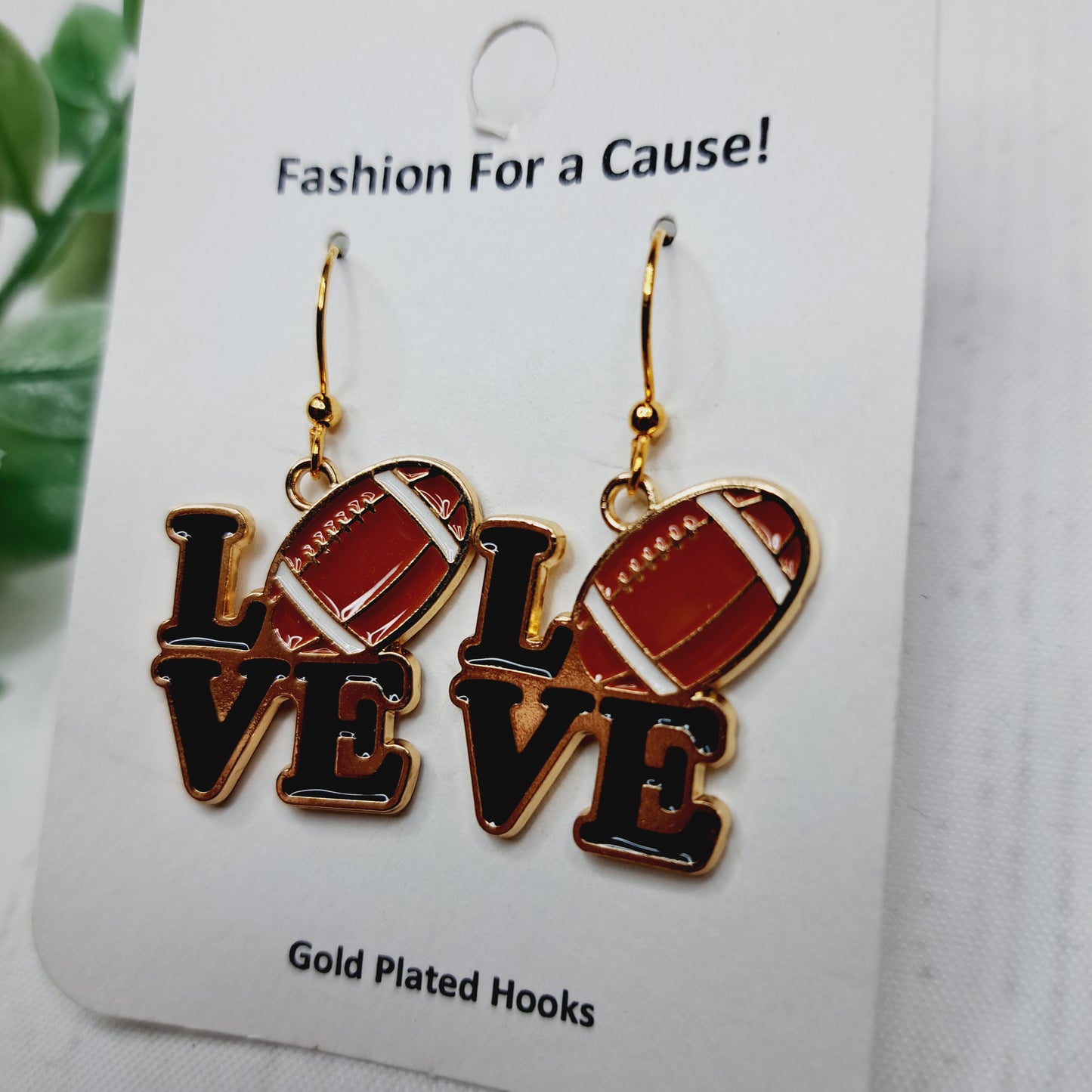 Love Football Ball Enamel Gold Plated Earrings