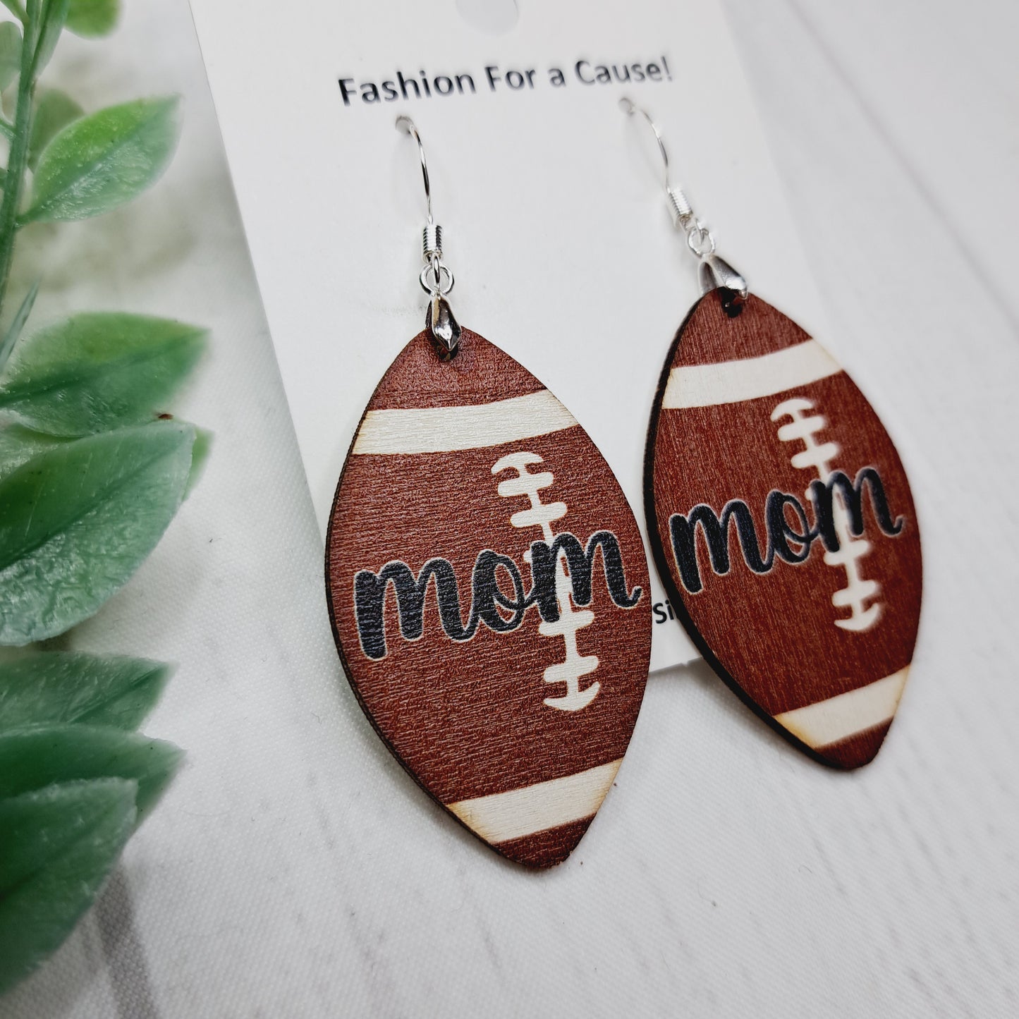 Football Mom Wooden Sterling Silver Earrings