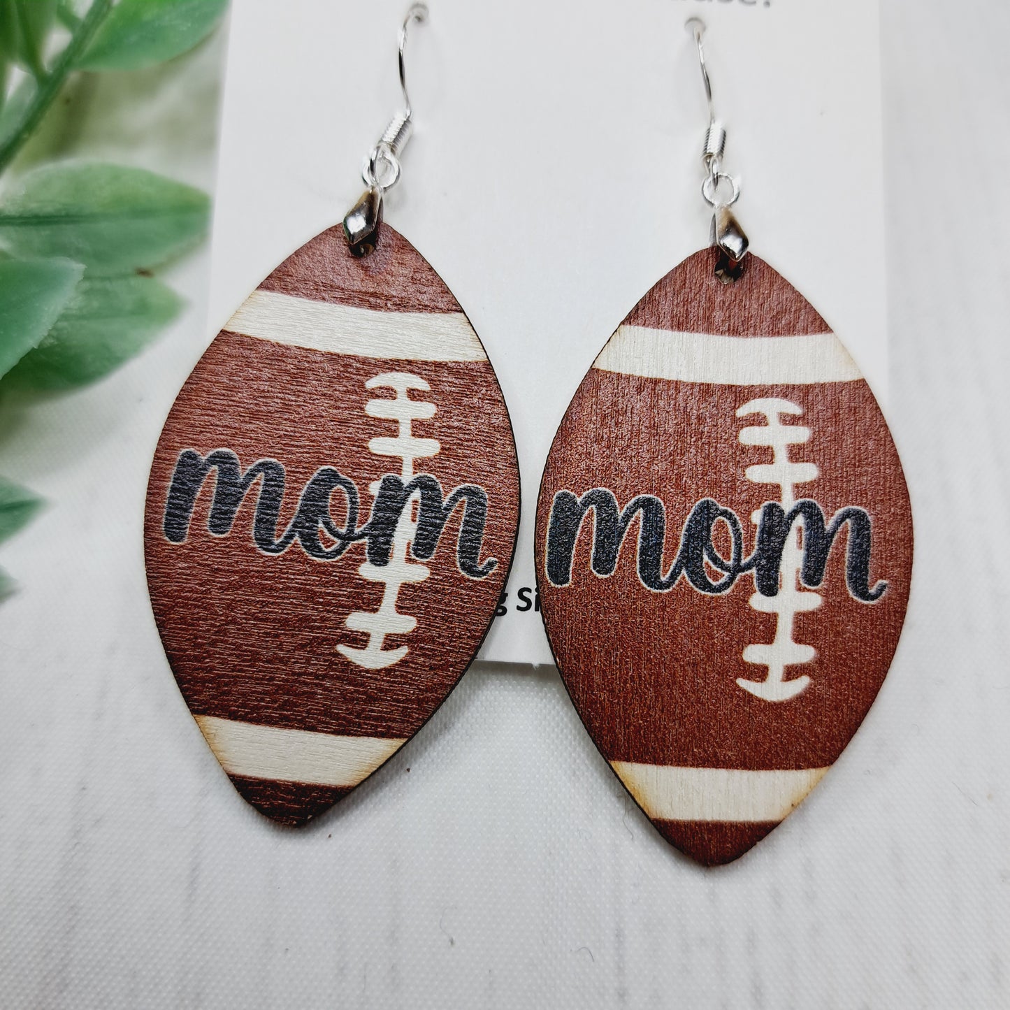 Football Mom Wooden Sterling Silver Earrings