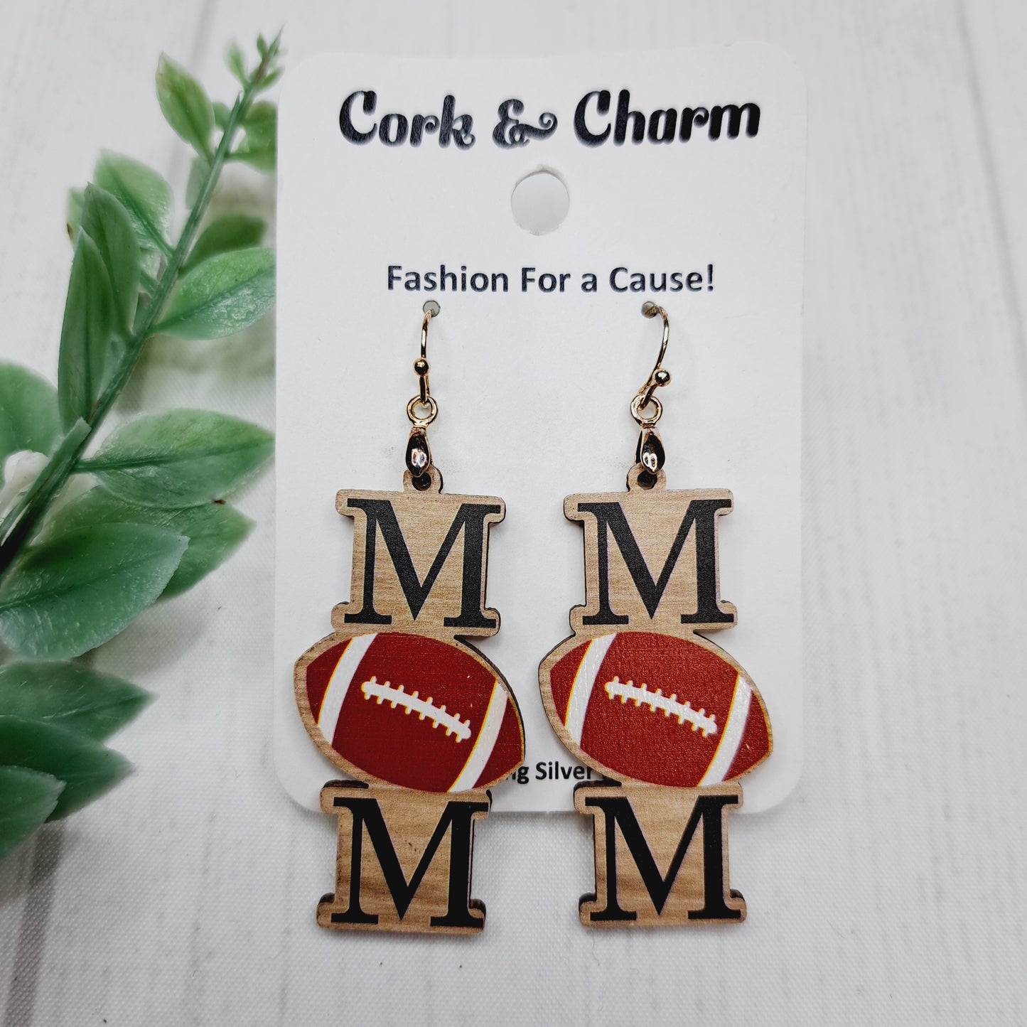 Football Mom Wooden Sterling Silver Earrings