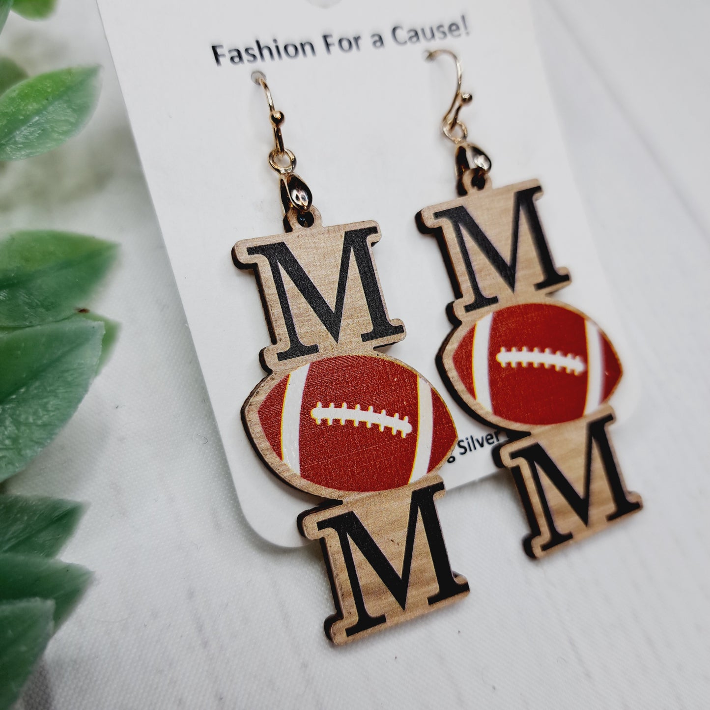 Football Mom Wooden Sterling Silver Earrings