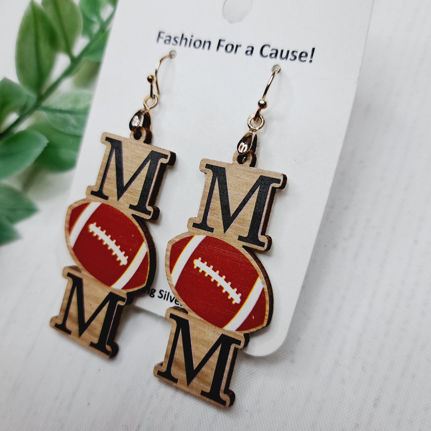 Football Mom Wooden Sterling Silver Earrings