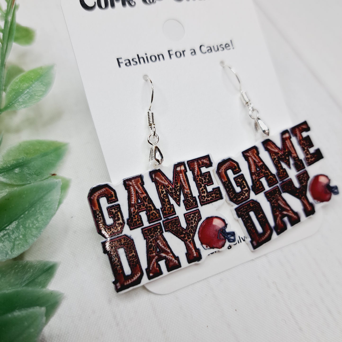 Leopard Print Football Game Day Acrylic Sterling Silver Earrings