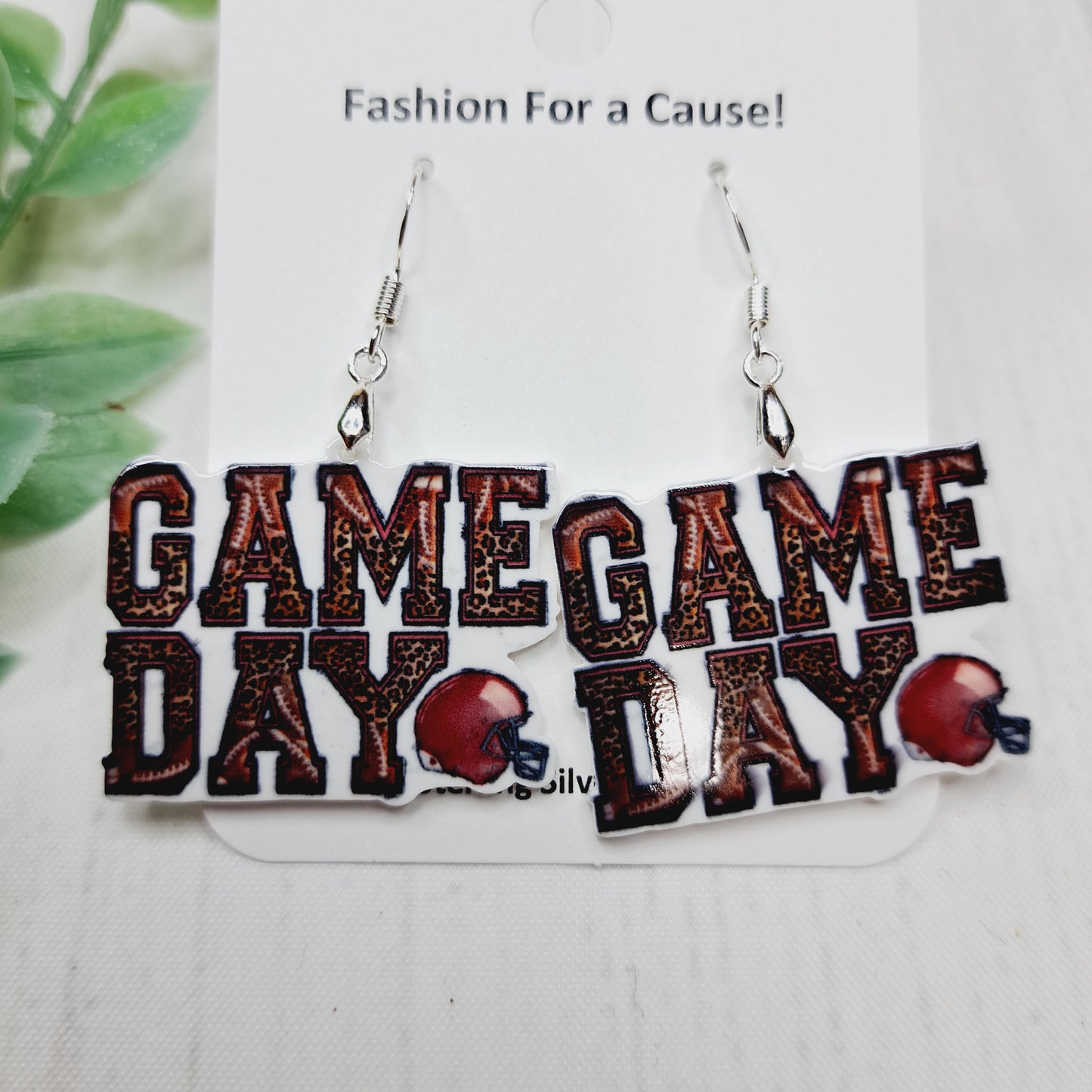 Leopard Print Football Game Day Acrylic Sterling Silver Earrings