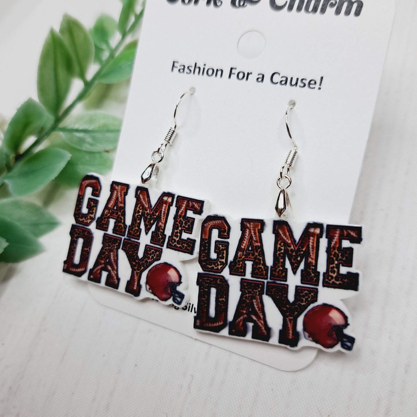 Leopard Print Football Game Day Acrylic Sterling Silver Earrings