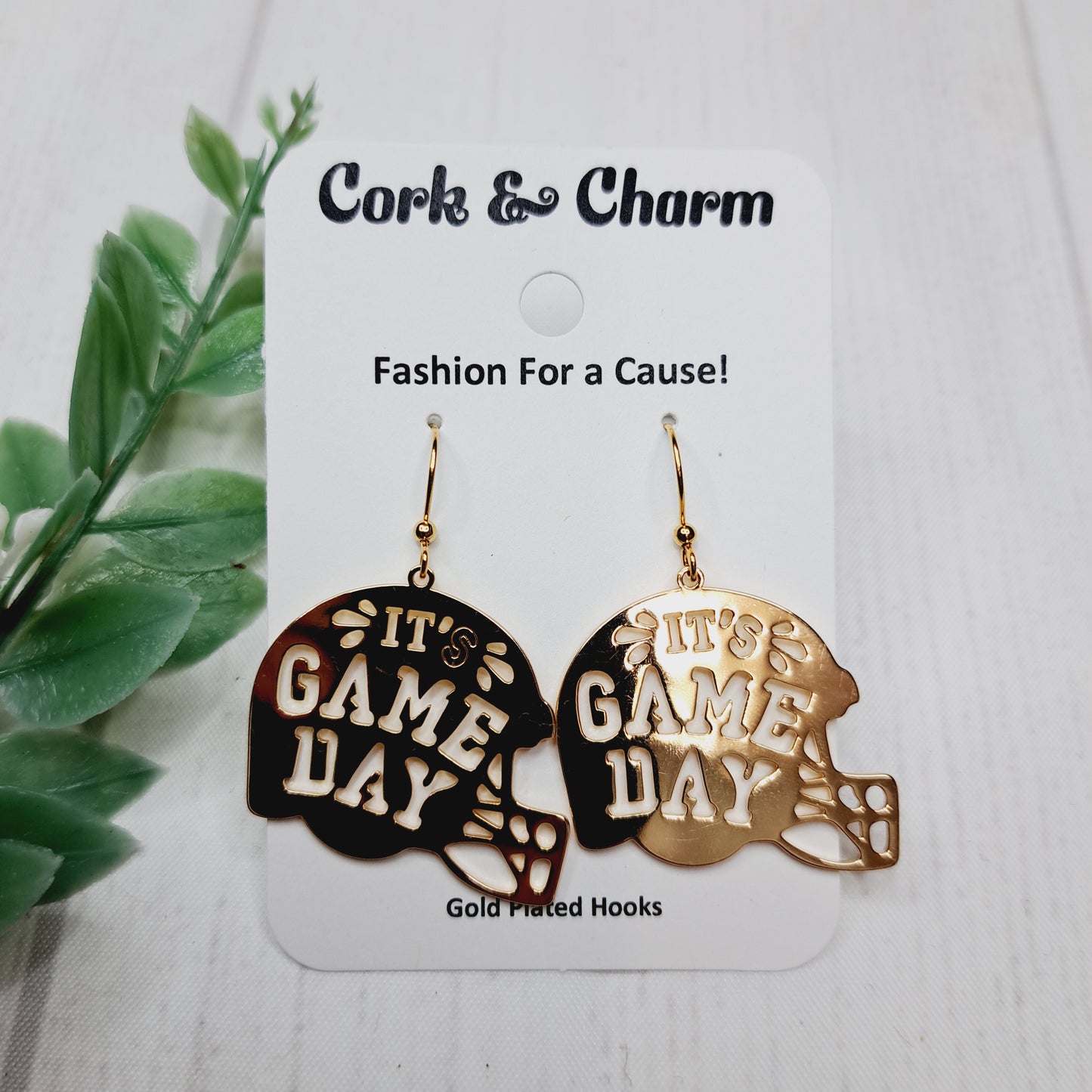 Gold Game Day Football Helmet Metal Gold Plated Earrings