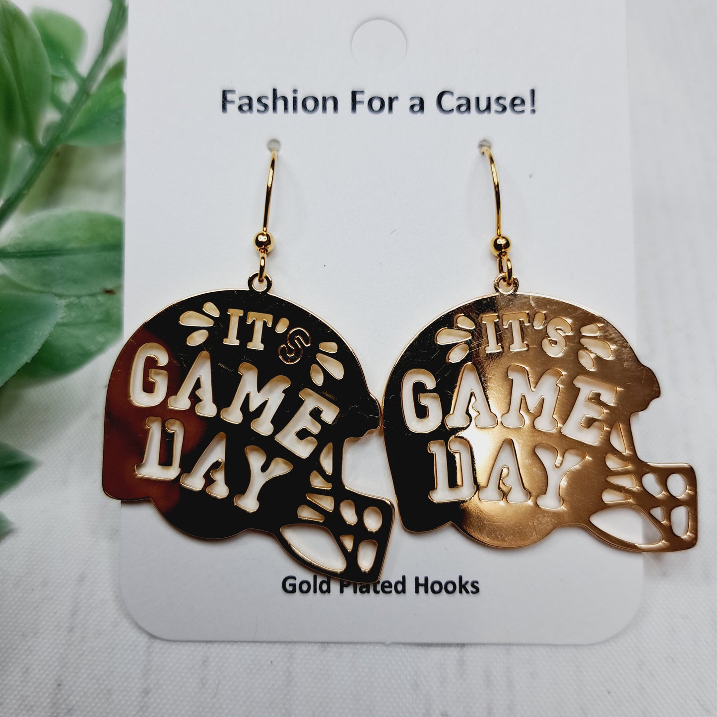 Gold Game Day Football Helmet Metal Gold Plated Earrings