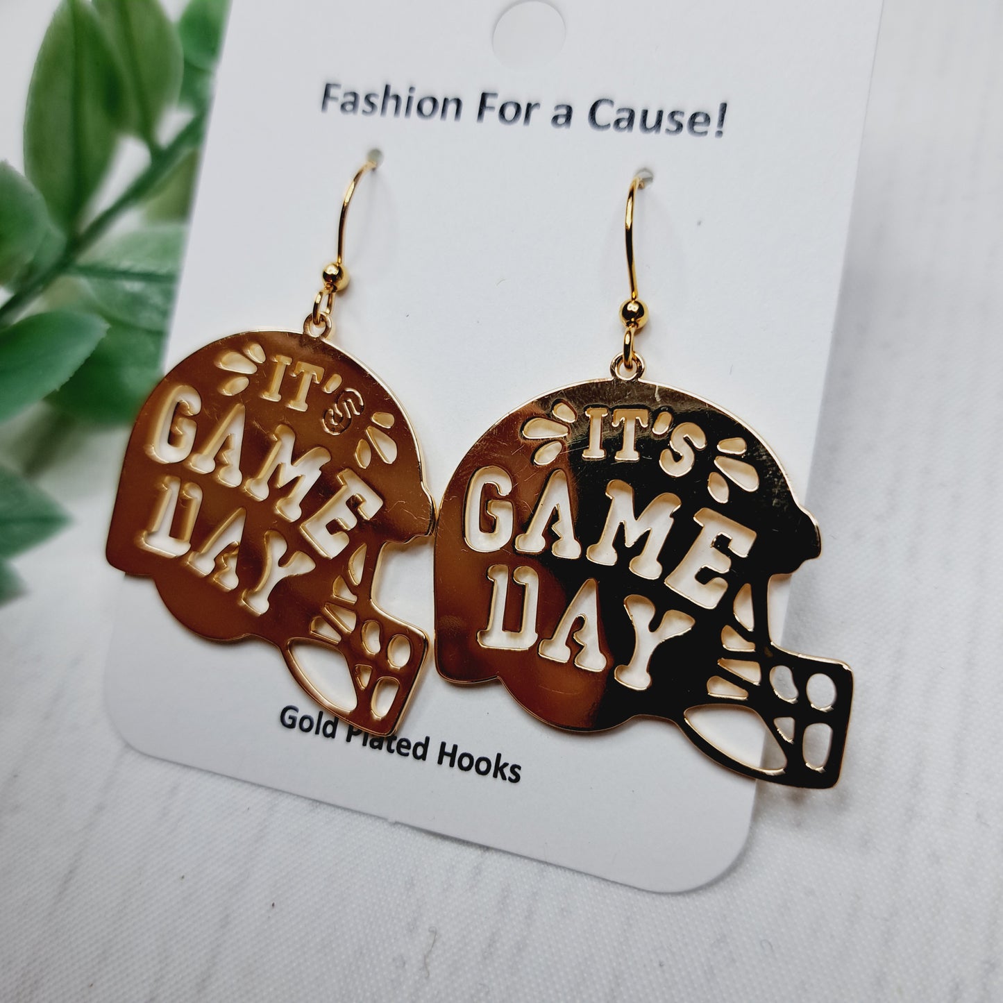 Gold Game Day Football Helmet Metal Gold Plated Earrings