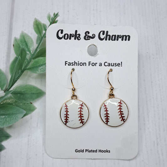 Baseball Enamel Gold Plated Earrings