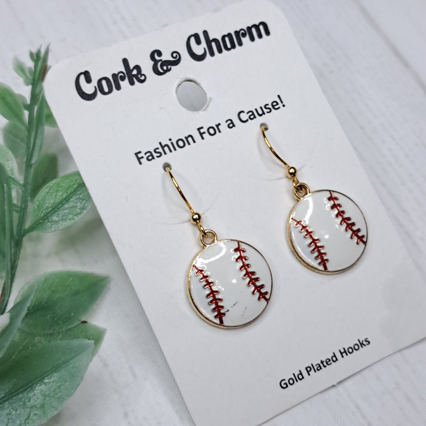 Baseball Enamel Gold Plated Earrings