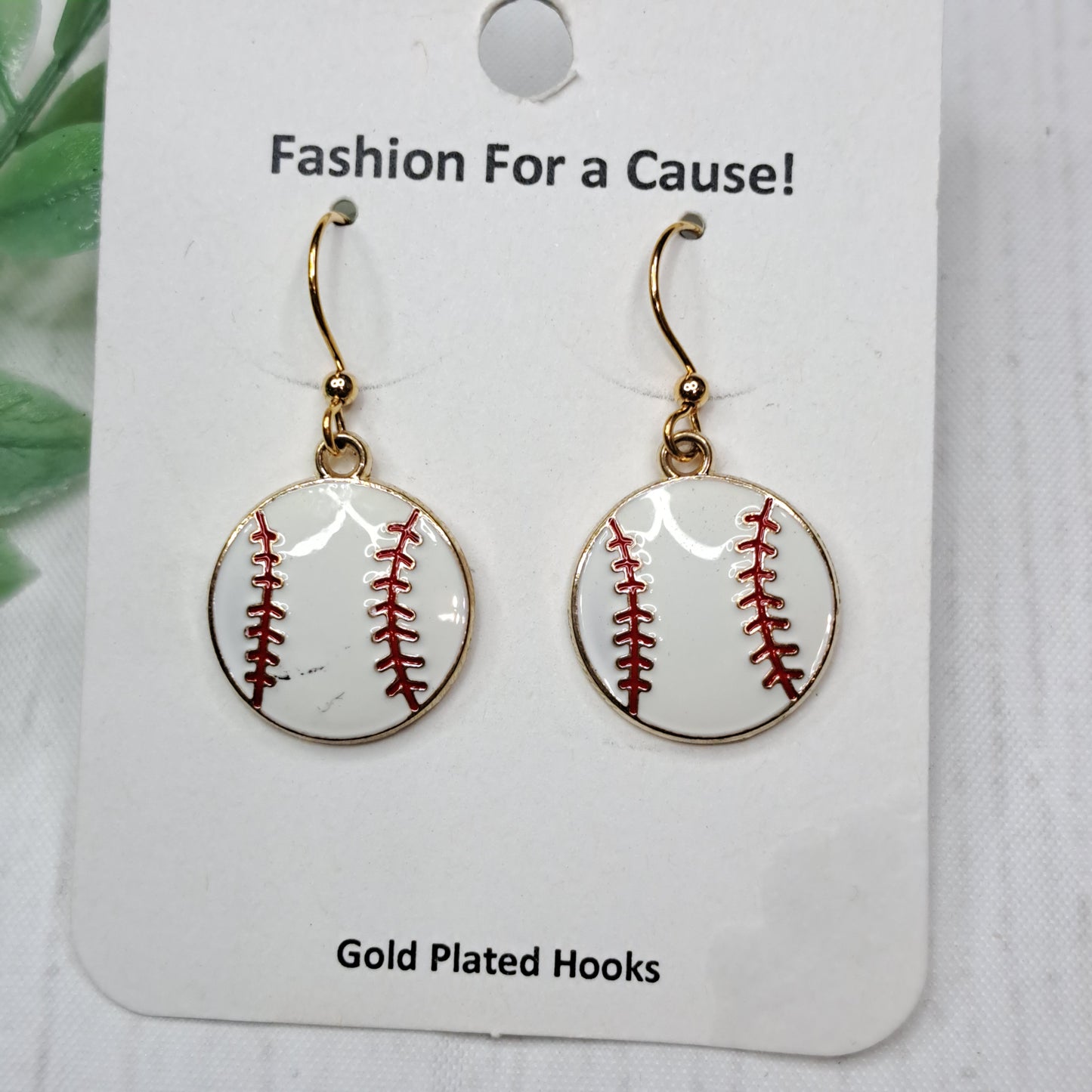 Baseball Enamel Gold Plated Earrings