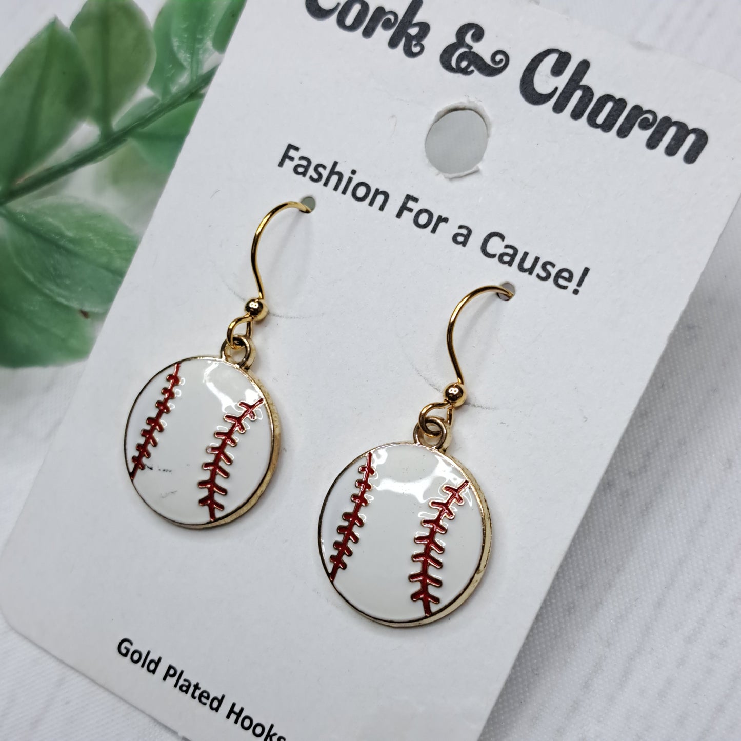 Baseball Enamel Gold Plated Earrings