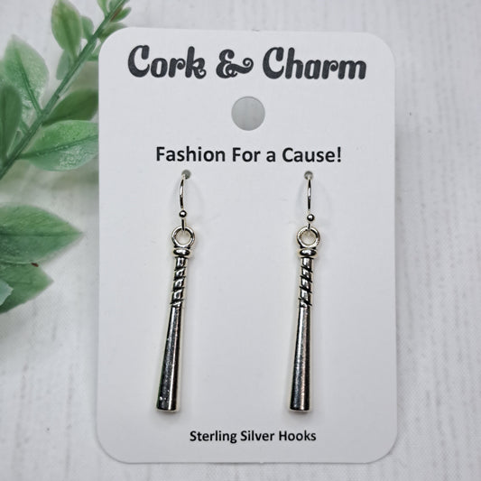 Baseball Bat Metal Sterling Silver Earrings