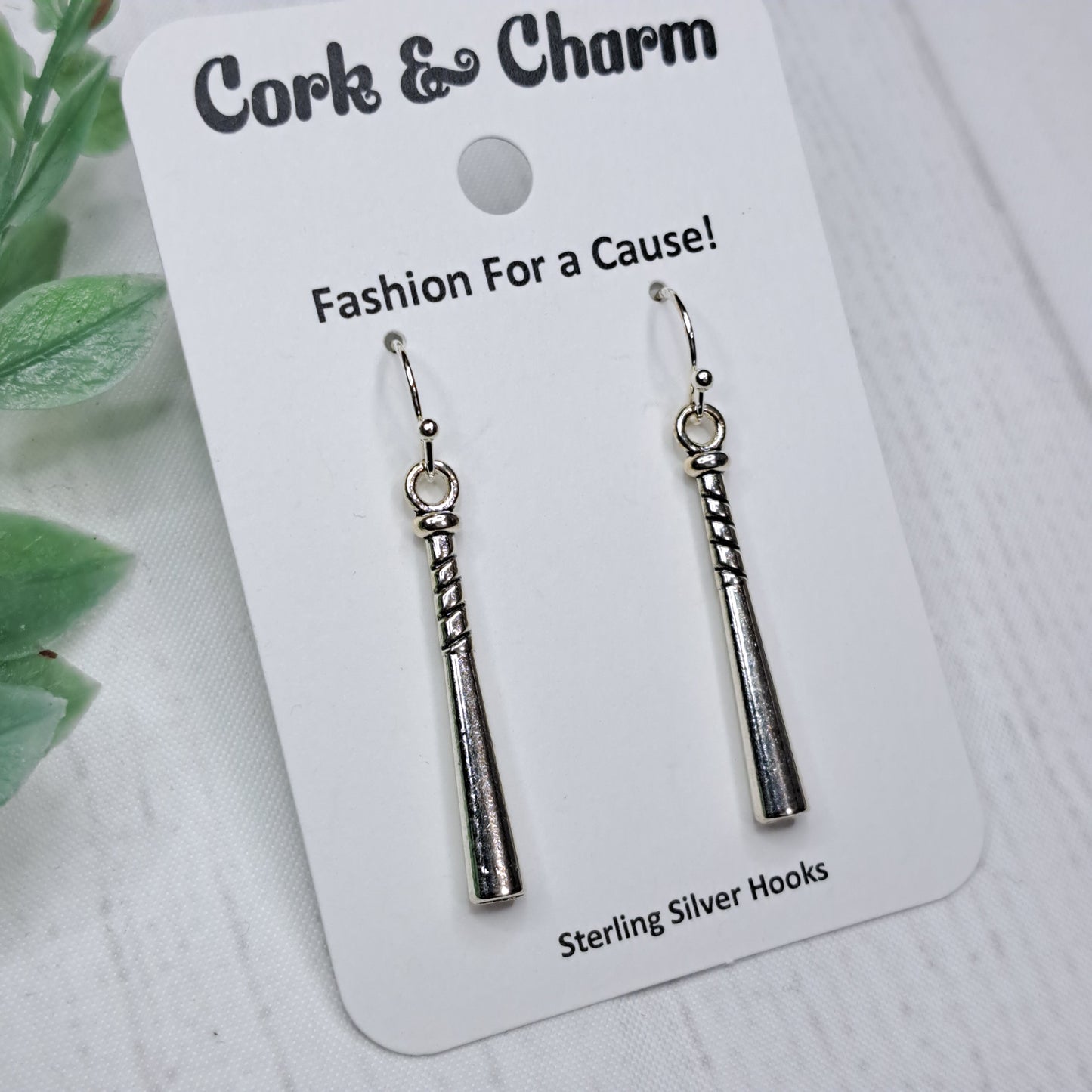 Baseball Bat Metal Sterling Silver Earrings