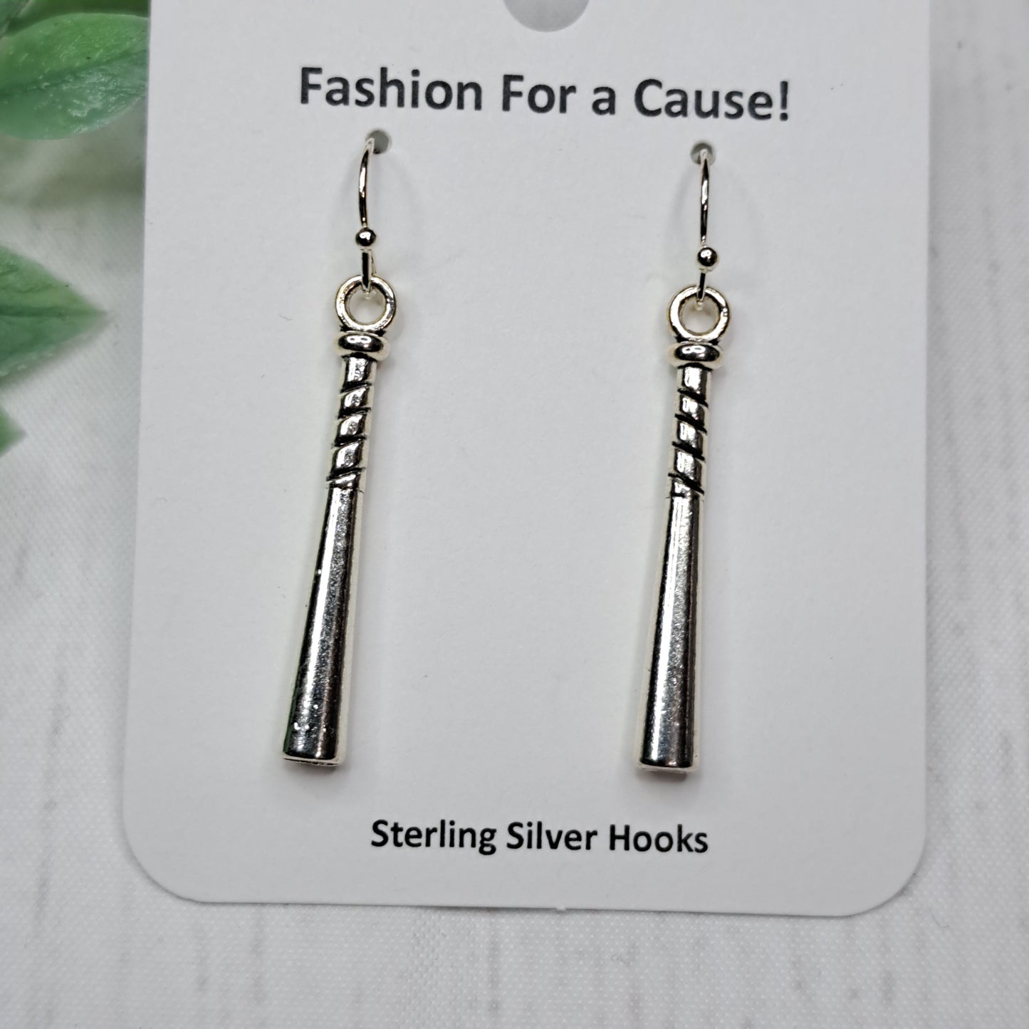 Baseball Bat Metal Sterling Silver Earrings