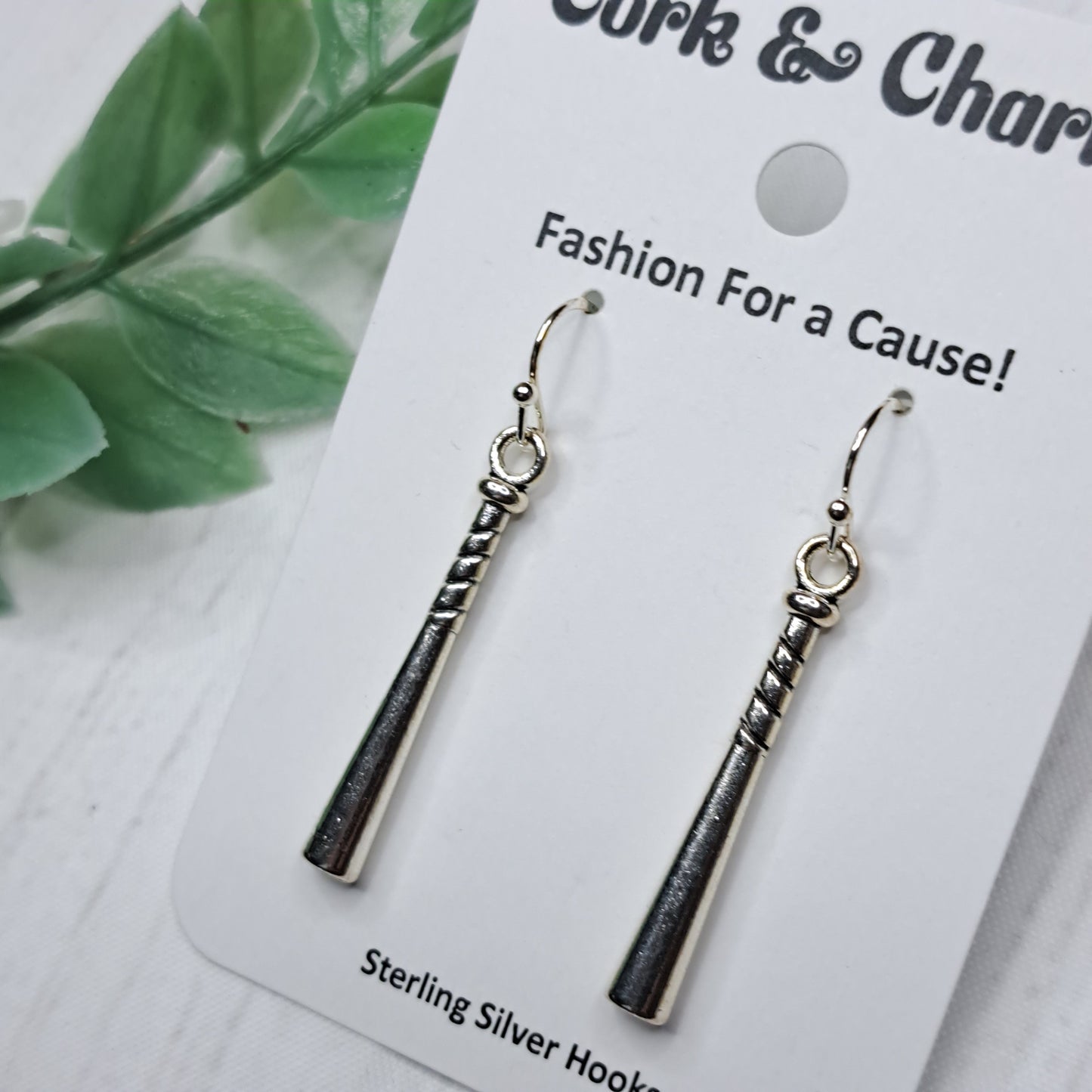 Baseball Bat Metal Sterling Silver Earrings