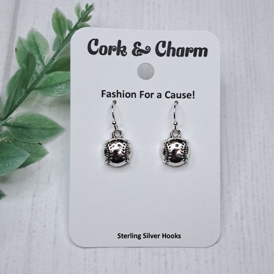 Baseball Metal Sterling Silver Earrings