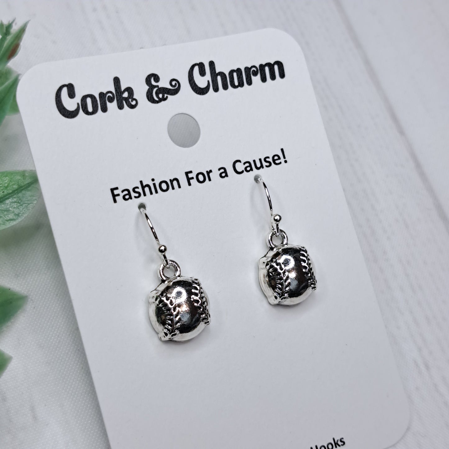 Baseball Metal Sterling Silver Earrings