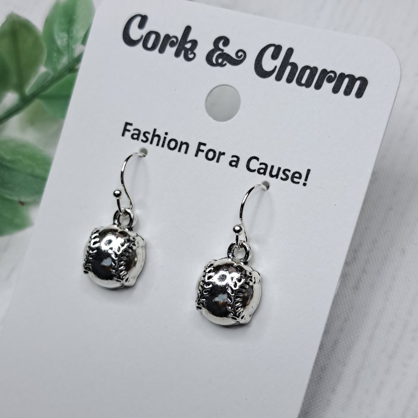 Baseball Metal Sterling Silver Earrings