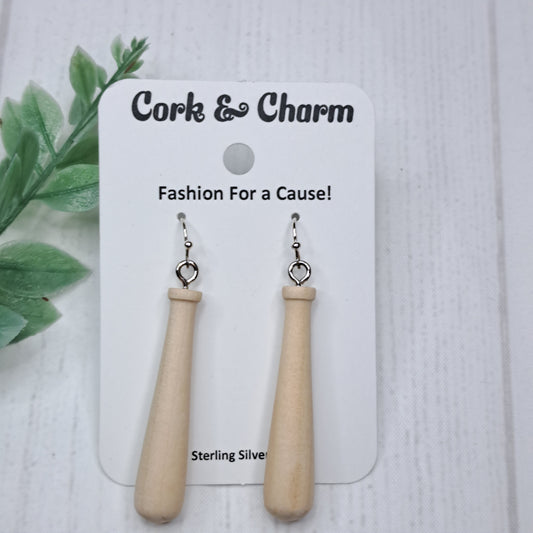 Baseball Bat Sterling Silver Earrings