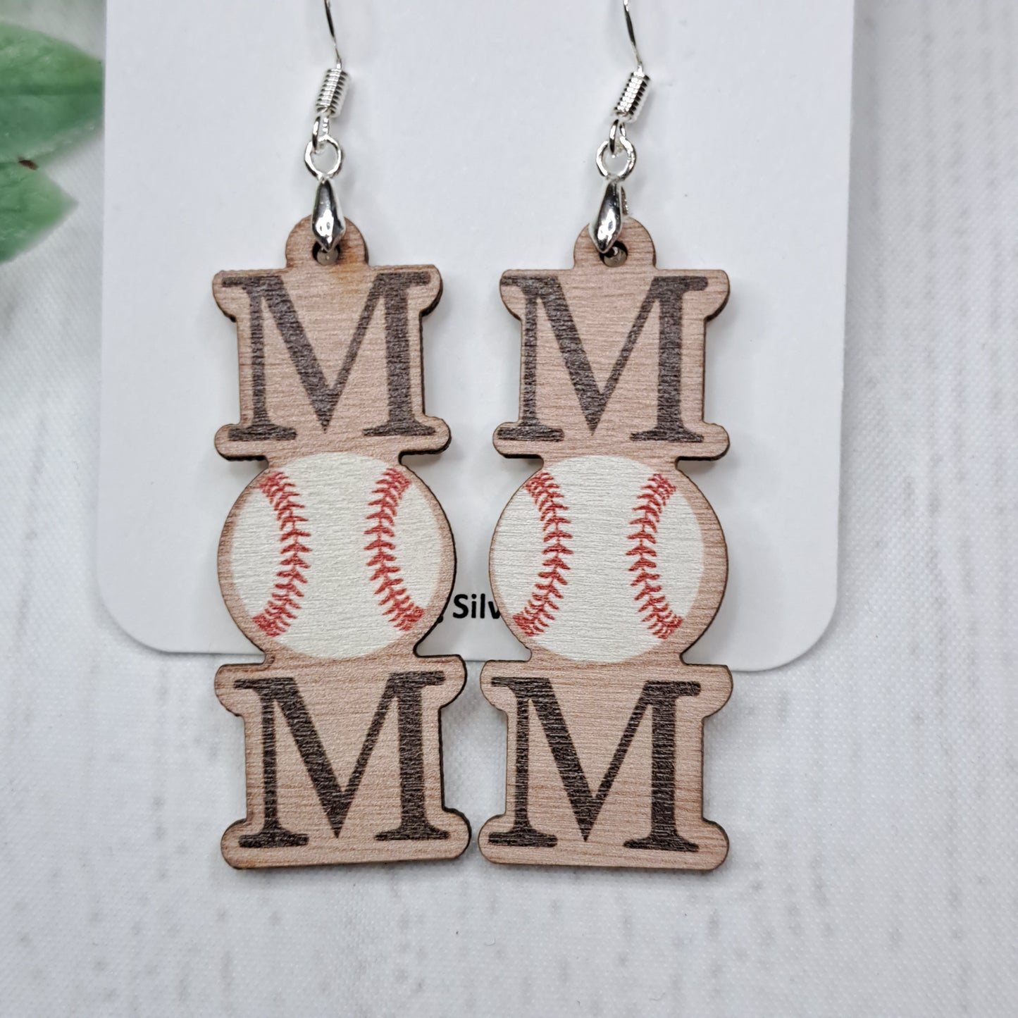 Baseball Mom Wooden Sterling Silver Earrings