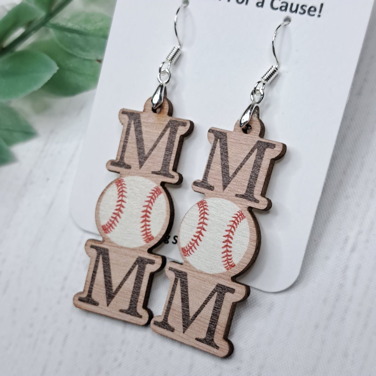 Baseball Mom Wooden Sterling Silver Earrings