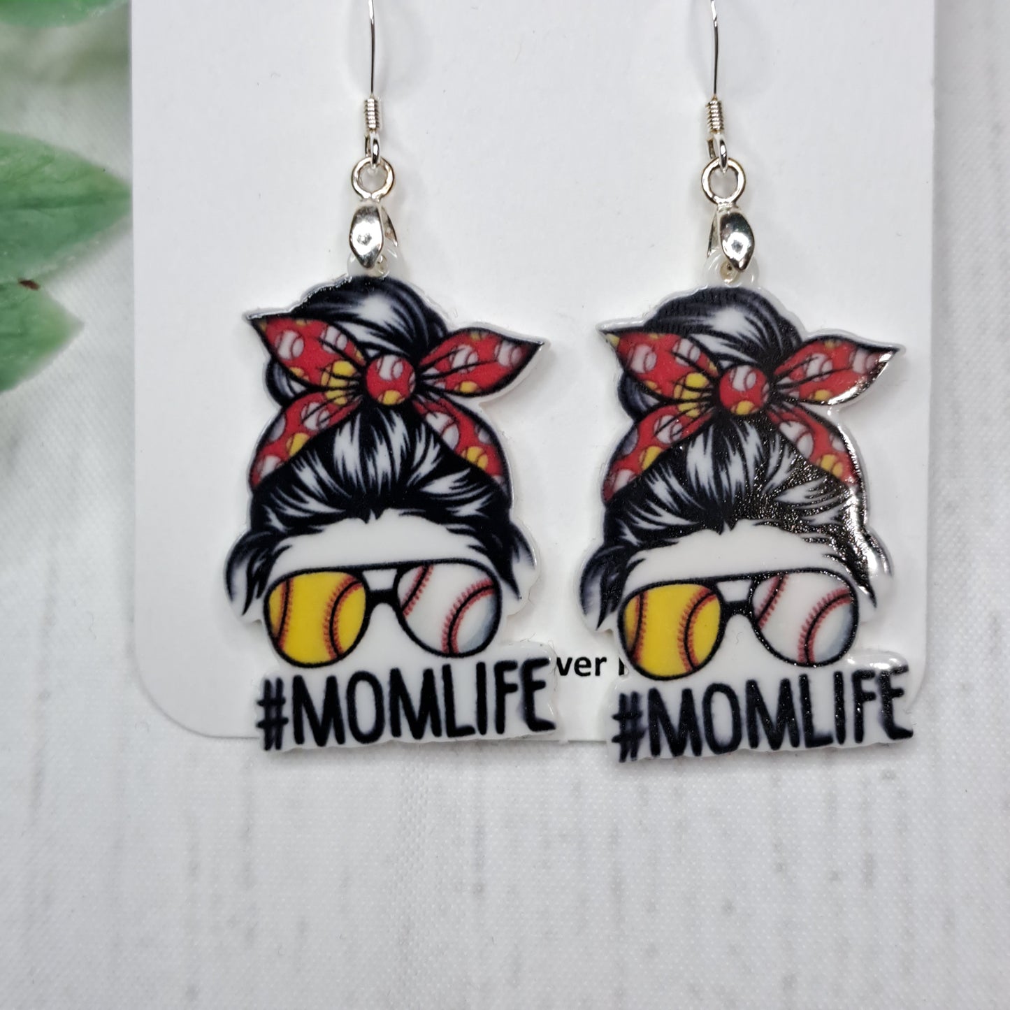 Baseball Softball Mom Mom Life Acrylic Sterling Silver Earrings