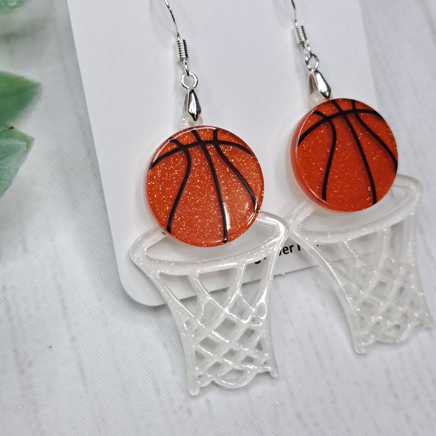 Basketball Hoop Acrylic Sterling Silver Earrings