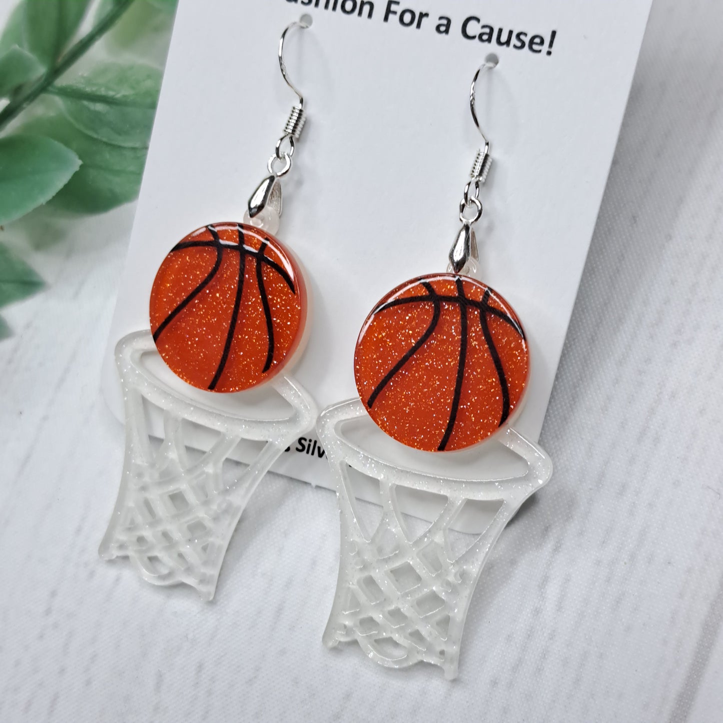 Basketball Hoop Acrylic Sterling Silver Earrings