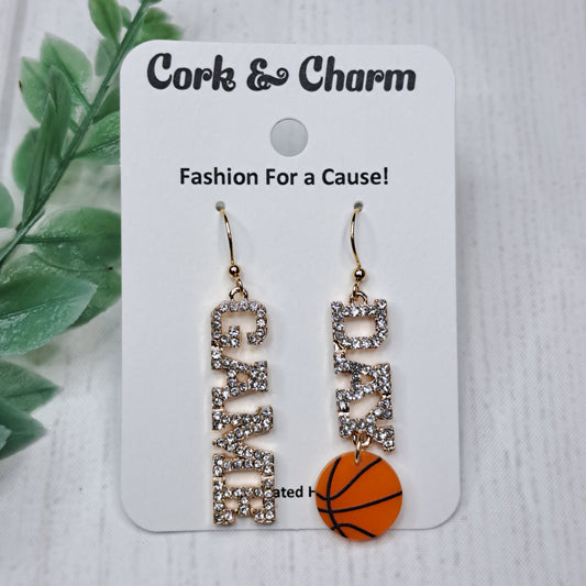 Gold Rhinestone Basketball Game Day Gold Plated Earrings