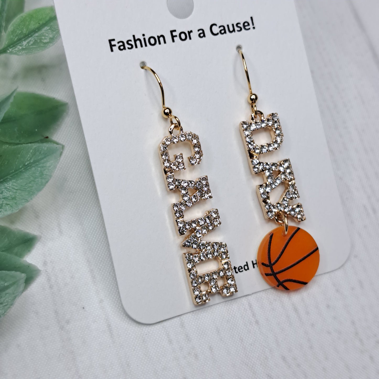 Gold Rhinestone Basketball Game Day Gold Plated Earrings