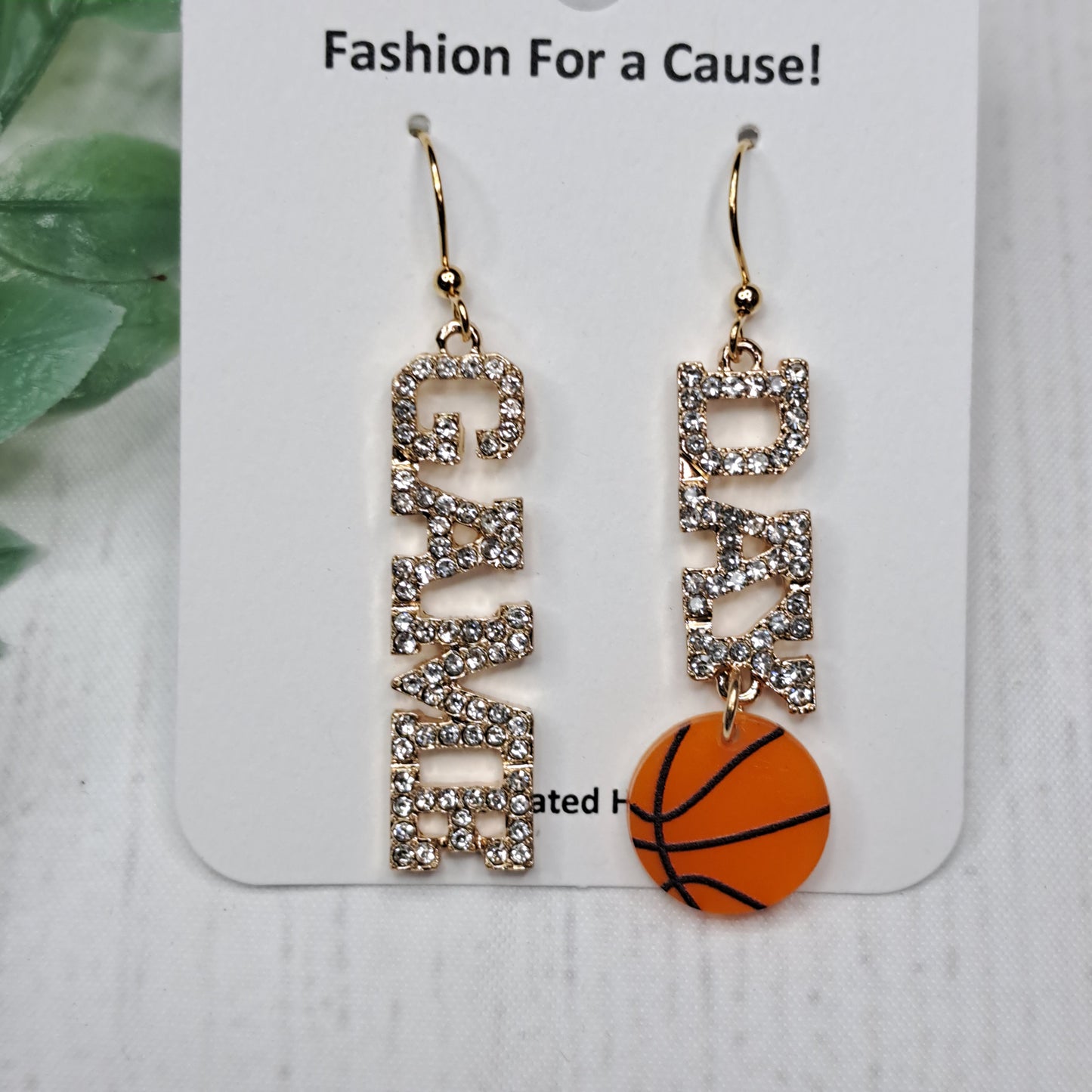 Gold Rhinestone Basketball Game Day Gold Plated Earrings