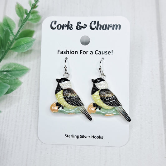 Chickadee Bird Sterling Silver Earrings