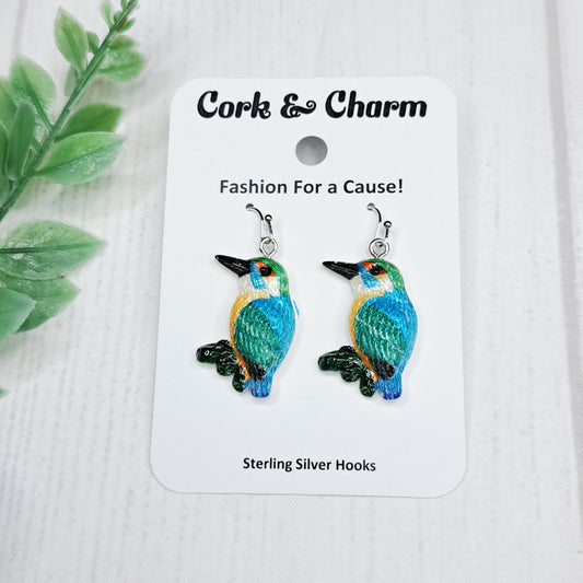 Kingfisher Bird Sterling Silver Earrings