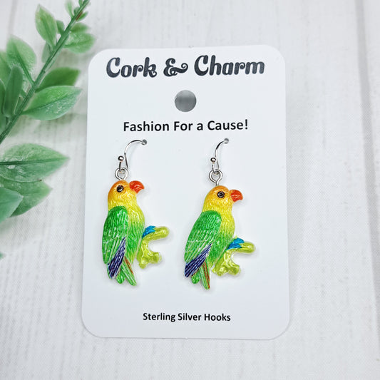 Conure Parrot Bird Sterling Silver Earrings