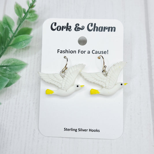 Flying Seagull Bird Sterling Silver Earrings