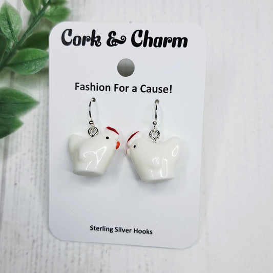 Rooster Chicken Bird Sterling Silver Earrings