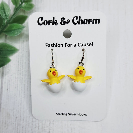 Chicken Duckling Hatching Egg Bird Sterling Silver Earrings