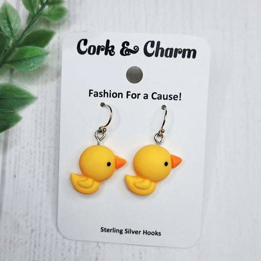 Baby Chick Duck Duckling Bird Sterling Silver Earrings