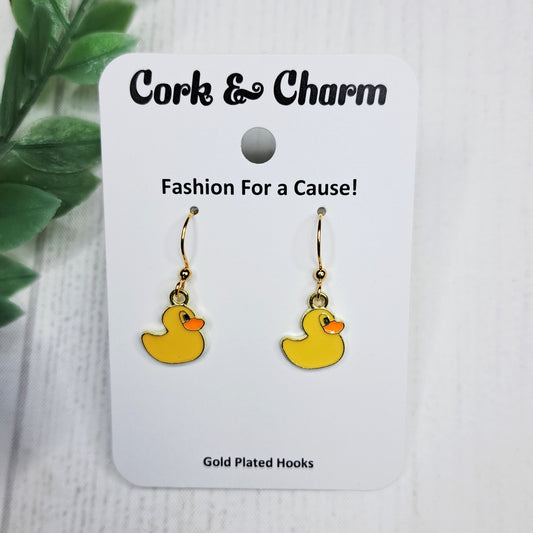 Yellow Baby Duck Duckling Bird Enamel Gold Earrings