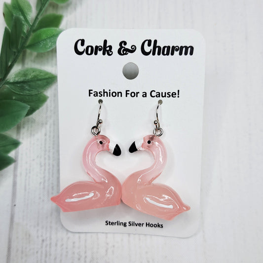 Translucent Pink Flamingo Bird Sterling Silver Earrings