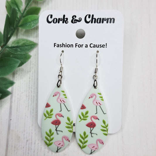 Flamingo Bird Acrylic Teardrop Sterling Silver Earrings