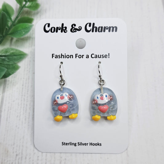 Translucent Penguin Heart Bird Resin Sterling Silver