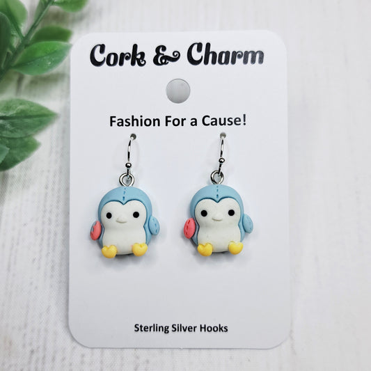 Blue Stitched Penguin Bird Resin Sterling Silver