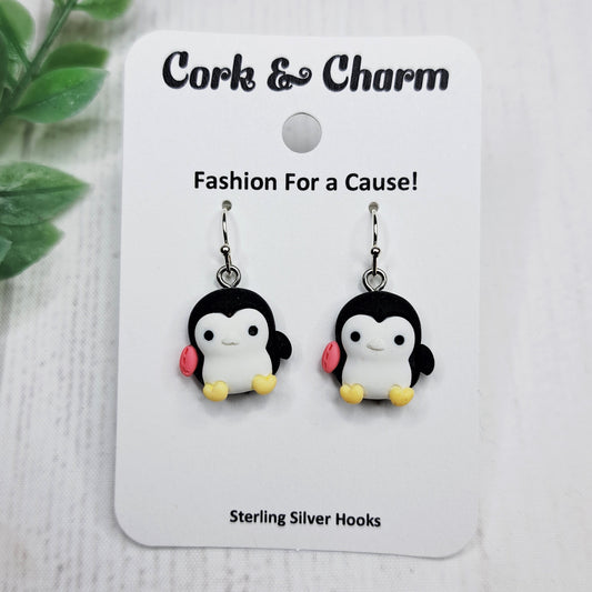 Black Stitched Penguin Bird Resin Sterling Silver