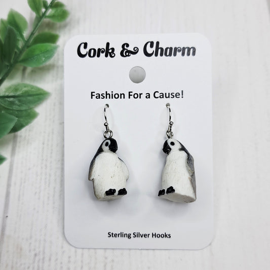 3D Black White Penguin Bird Resin Sterling Silver